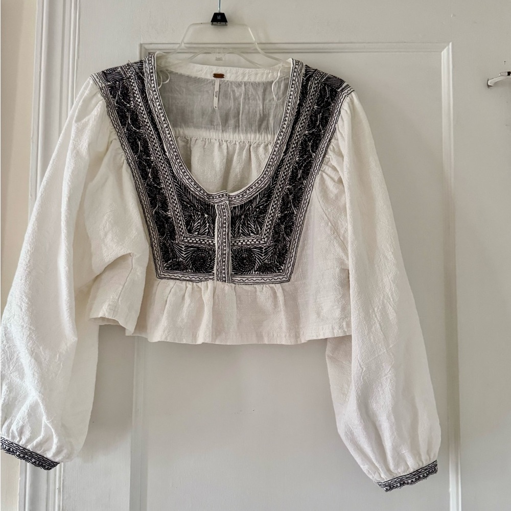 Free People Bree Iggie Embroidered Cotton Crop Blouse Boho Coachella